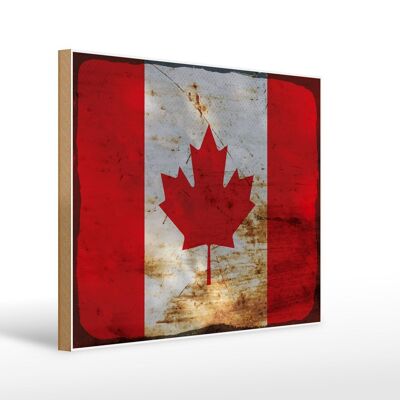 Cartello in legno bandiera Canada 40x30 cm Bandiera del Canada, cartello decorativo color ruggine