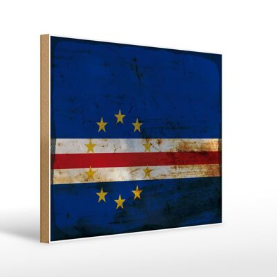 Letrero de madera bandera Cabo Verde 40x30cm Bandera Cabo Verde cartel óxido