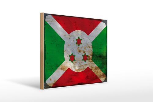 Holzschild Flagge Burundi 40x30cm Flag of Burundi Rost Deko Schild