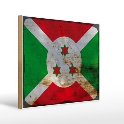 Letrero de madera bandera Burundi 40x30cm Bandera de Burundi cartel decorativo óxido