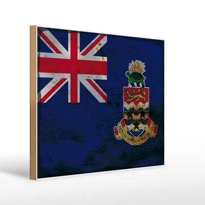 Letrero de madera Bandera de las Islas Caimán 40x30cm Bandera Letrero decorativo de madera oxidada