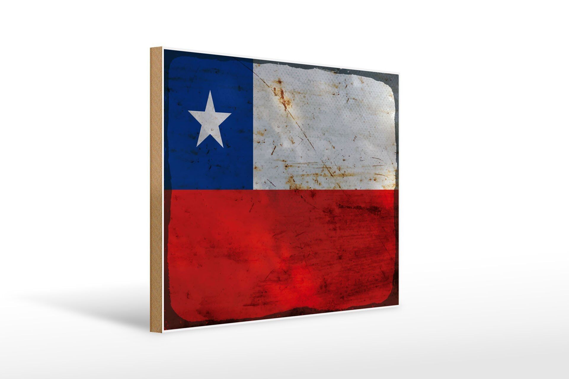 Cartello in legno bandiera Cile 40x30 cm Bandiera del Cile. Insegna decorativa in legno ruggine