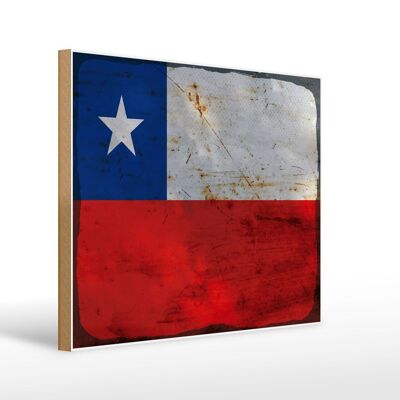 Cartello in legno bandiera Cile 40x30 cm Bandiera del Cile. Insegna decorativa in legno ruggine