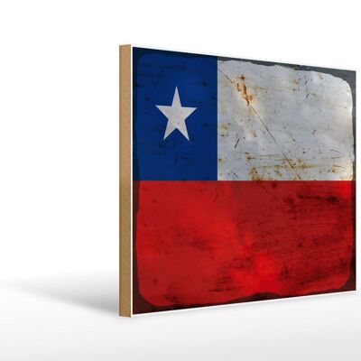 Holzschild Flagge Chile 40x30cm Flag of Chile Rost Holz Deko Schild