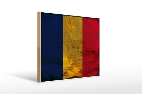 Holzschild Flagge des Tschad 40x30cm Flag of Chad Rost Deko Schild