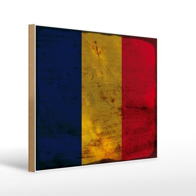 Cartello in legno Bandiera del Ciad 40x30 cm Bandiera del Ciad Insegna decorativa color ruggine