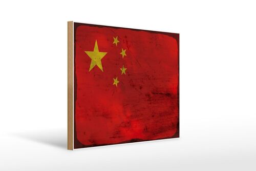 Holzschild Flagge China 40x30cm Flag of China Rost Holz Deko Schild