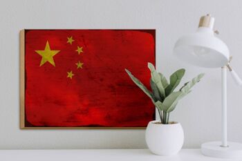 Panneau en bois drapeau Chine 40x30cm Drapeau de Chine panneau décoratif en bois rouille 3