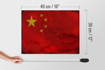Panneau en bois drapeau Chine 40x30cm Drapeau de Chine panneau décoratif en bois rouille 4