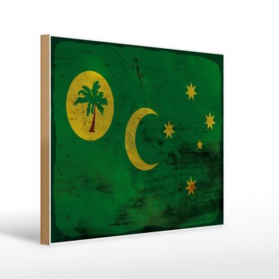 Letrero de madera bandera Islas Cocos 40x30cm Signo óxido Islas Cocos