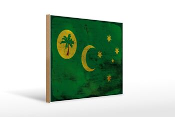 Panneau en bois drapeau des îles Cocos 40x30cm signe de rouille des îles Cocos 1