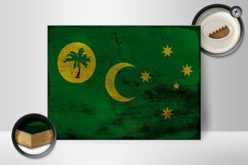 Panneau en bois drapeau des îles Cocos 40x30cm signe de rouille des îles Cocos 2