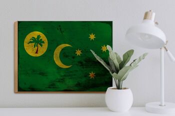 Panneau en bois drapeau des îles Cocos 40x30cm signe de rouille des îles Cocos 3