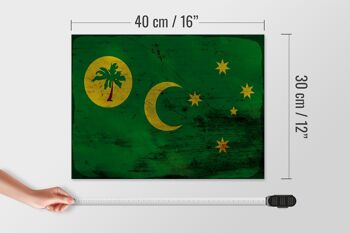 Panneau en bois drapeau des îles Cocos 40x30cm signe de rouille des îles Cocos 4