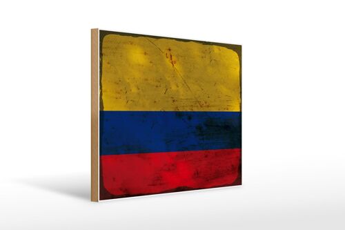 Holzschild Flagge Kolumbien 40x30cm Flag Colombia Rost Deko Schild