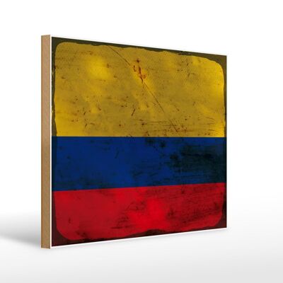 Holzschild Flagge Kolumbien 40x30cm Flag Colombia Rost Deko Schild