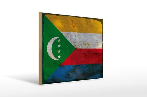 Holzschild Flagge der Komoren 40x30cm Flag Comoros Rost Deko Schild