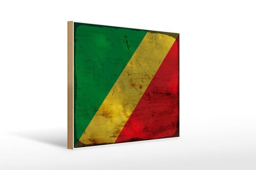 Holzschild Flagge Kongo 40x30cm Flag of the Congo Rost Deko Schild