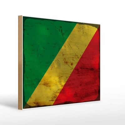 Holzschild Flagge Kongo 40x30cm Flag of the Congo Rost Deko Schild