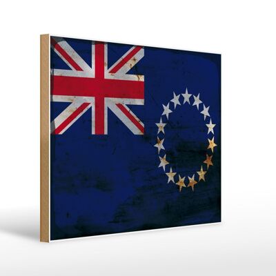 Letrero de madera bandera Islas Cook 40x30cm Letrero decorativo óxido de Islas Cook