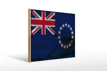 Panneau en bois drapeau des Îles Cook 40x30cm Panneau décoratif rouille des Îles Cook 1