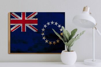 Panneau en bois drapeau des Îles Cook 40x30cm Panneau décoratif rouille des Îles Cook 3