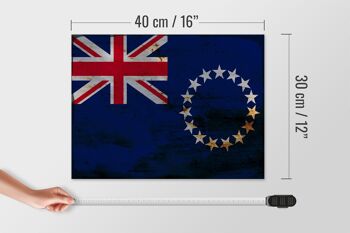Panneau en bois drapeau des Îles Cook 40x30cm Panneau décoratif rouille des Îles Cook 4