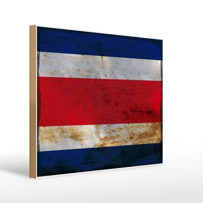Panneau en bois drapeau Costa Rica 40x30cm, panneau décoratif rouille Costa Rica