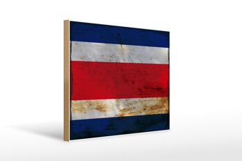 Panneau en bois drapeau Costa Rica 40x30cm, panneau décoratif rouille Costa Rica 1