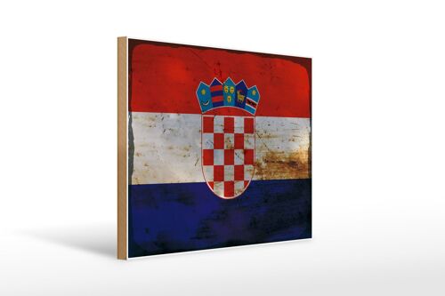 Holzschild Flagge Kroatien 40x30cm Flag of Croatia Rost Deko Schild