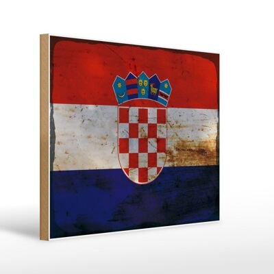 Letrero de madera bandera Croacia 40x30cm Bandera de Croacia letrero decorativo óxido