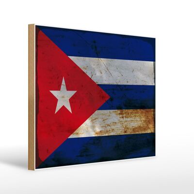 Letrero de madera bandera Cuba 40x30cm Bandera de Cuba letrero oxidado