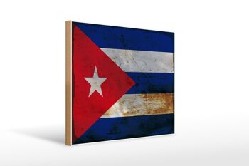 Panneau en bois drapeau Cuba 40x30cm Drapeau de Cuba signe rouille 1