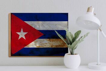 Panneau en bois drapeau Cuba 40x30cm Drapeau de Cuba signe rouille 3