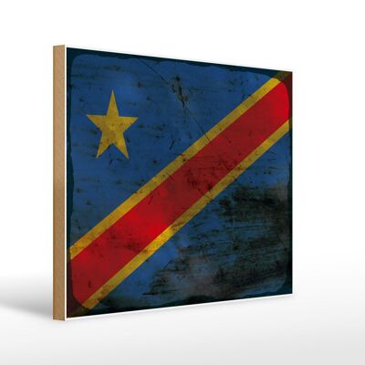 Holzschild Flagge DR Kongo 40x30cm democratic Congo Rost Schild