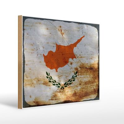 Panneau en bois drapeau Chypre 40x30cm Drapeau de Chypre signe décoratif rouille