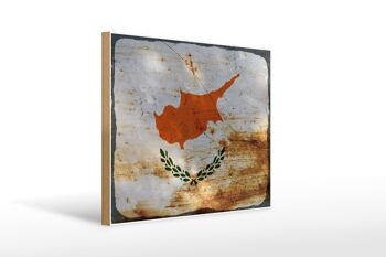 Panneau en bois drapeau Chypre 40x30cm Drapeau de Chypre signe décoratif rouille 1
