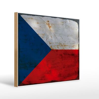 Letrero de madera bandera República Checa 40x30cm Letrero óxido República Checa