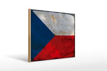 Panneau en bois drapeau République tchèque 40x30cm Panneau rouille République tchèque 1