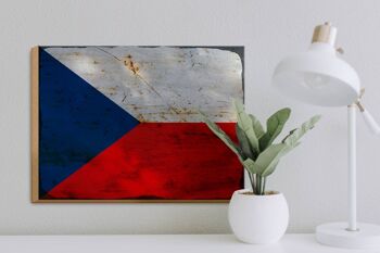Panneau en bois drapeau République tchèque 40x30cm Panneau rouille République tchèque 3