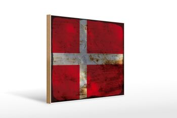 Panneau en bois drapeau Danemark 40x30cm Drapeau du Danemark signe décoratif rouille 1