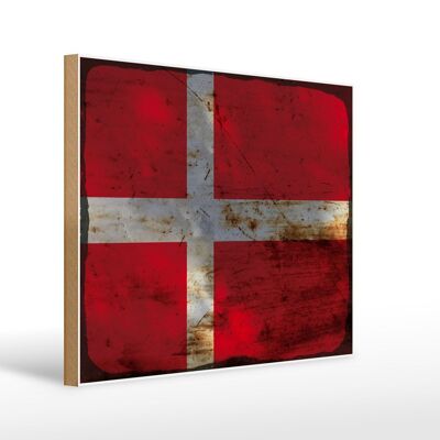 Holzschild Flagge Dänemark 40x30cm Flag of Denmark Rost Deko Schild