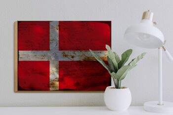 Panneau en bois drapeau Danemark 40x30cm Drapeau du Danemark signe décoratif rouille 3