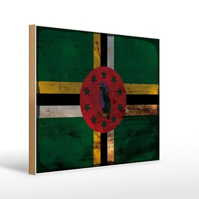 Cartello in legno bandiera Dominica 40x30 cm Bandiera della Dominica segno ruggine