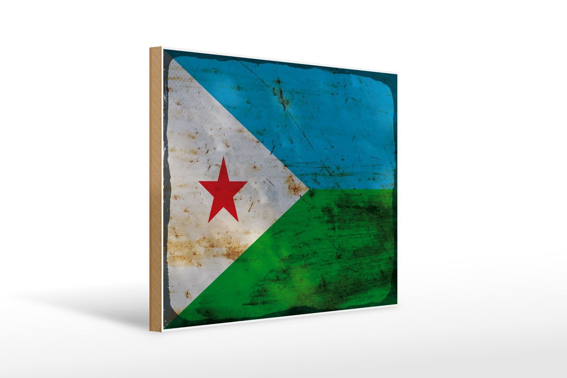 Letrero de madera bandera Yibuti 40x30cm Bandera Yibuti cartel decorativo óxido