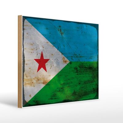 Letrero de madera bandera Yibuti 40x30cm Bandera Yibuti cartel decorativo óxido