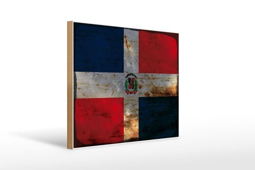 Holzschild Flagge Dominikanische Republik 40x30cm Rost Deko Schild