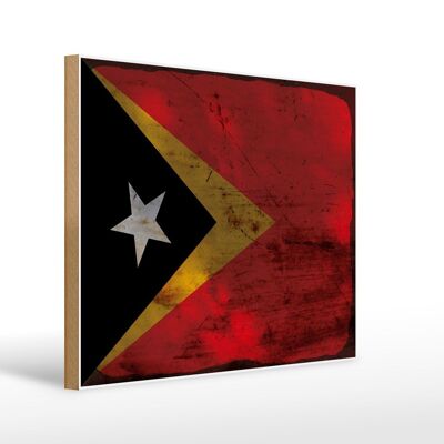 Holzschild Flagge Osttimor 40x30cm Flag East Timor Rost Deko Schild
