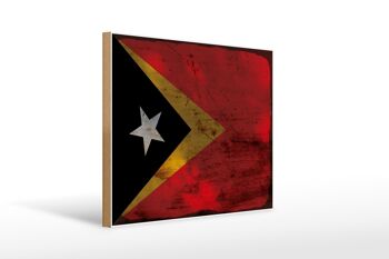 Panneau en bois drapeau du Timor oriental 40x30cm, drapeau du Timor oriental, signe décoratif rouille 1