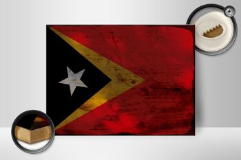 Panneau en bois drapeau du Timor oriental 40x30cm, drapeau du Timor oriental, signe décoratif rouille 2
